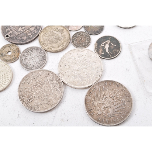 486 - A collection of 19th and 20th century European, French, German, Swiss, and Belgian currency / silver... 