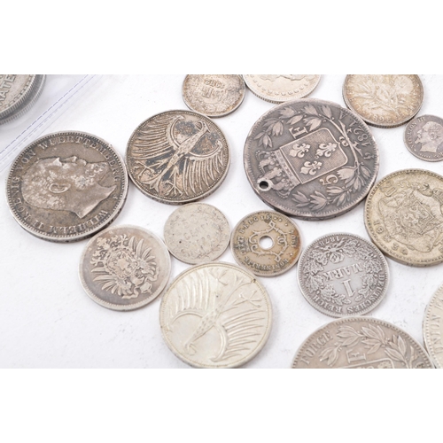 486 - A collection of 19th and 20th century European, French, German, Swiss, and Belgian currency / silver... 