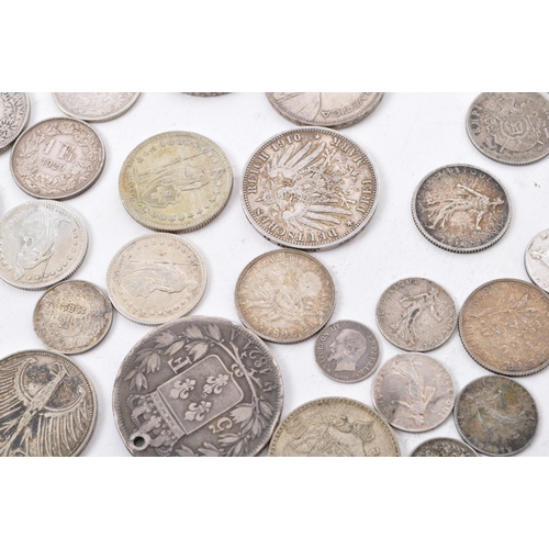 486 - A collection of 19th and 20th century European, French, German, Swiss, and Belgian currency / silver... 