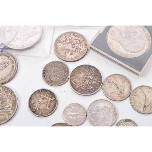 486 - A collection of 19th and 20th century European, French, German, Swiss, and Belgian currency / silver... 