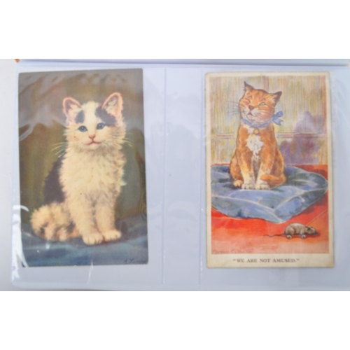 495 - Cats and kittens on early to mid-20th century postcards (mostly Edwardian to George 5th) Collection ... 