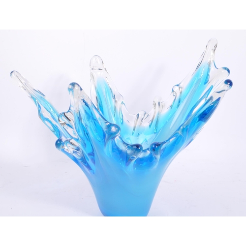 59 - A retro mid 20th century studio art glass centre piece vase / bowl. In a blue colourway with shaped ... 