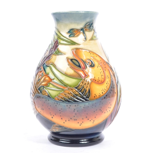 75 - Moorcroft Pottery - A contemporary late 20th century ceramic hand painted Moorcroft vase. A 'Trout' ... 