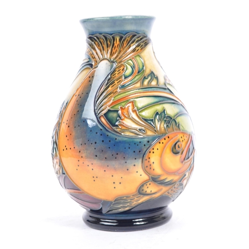 75 - Moorcroft Pottery - A contemporary late 20th century ceramic hand painted Moorcroft vase. A 'Trout' ... 