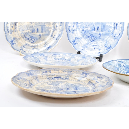 90 - A collection of 19th century Thomas & Benjamin Godwin blue and white ceramic plates. Seven in number... 