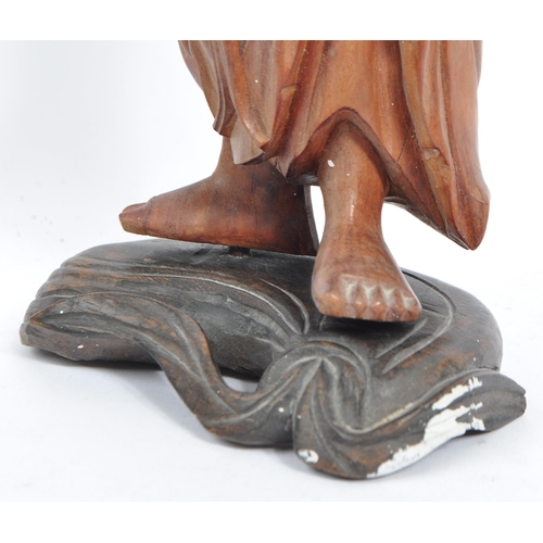 340 - 19th century Chinese wooden carved Ho Tai Buddha being raised on a socle plinth base . Measures appr... 