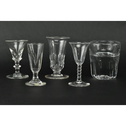 102 - A collection of thirteen George II 18th century & later cordial and dram hand blown drinking glasses... 