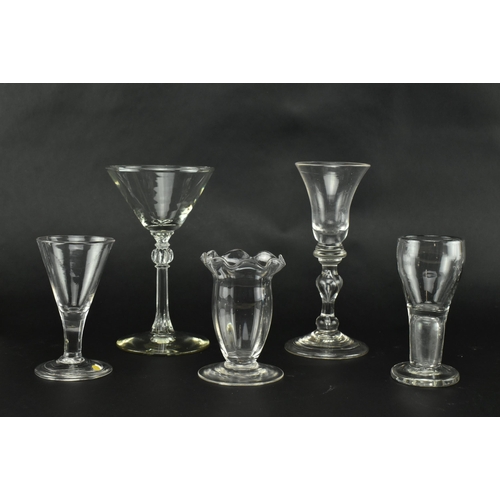 102 - A collection of thirteen George II 18th century & later cordial and dram hand blown drinking glasses... 