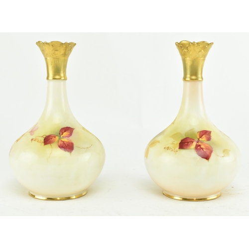 106 - Royal Worcester - K. Blake - A pair of 20th century c.1938 fine bone china hand painted gilt flared ... 