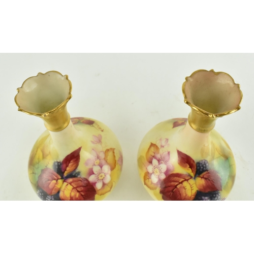 106 - Royal Worcester - K. Blake - A pair of 20th century c.1938 fine bone china hand painted gilt flared ... 