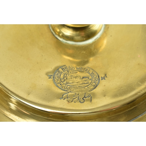 122 - An early 20th century brass Gujranwala Pakistan Engine Brand Metal Works Company lidded coal scuttle... 