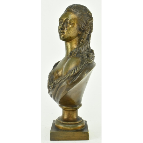 124 - A 19th century French bronze bust depicting a noble lady. The bust from shoulders up, and possibly a... 