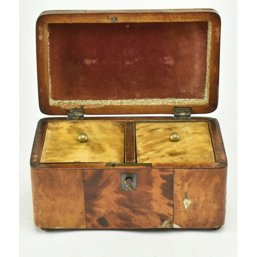 135 - A Regency early 19th century tortoiseshell veneered tea caddy box. The caddy having a chamfered top ... 