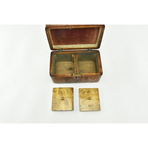 135 - A Regency early 19th century tortoiseshell veneered tea caddy box. The caddy having a chamfered top ... 