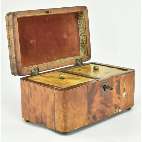 135 - A Regency early 19th century tortoiseshell veneered tea caddy box. The caddy having a chamfered top ... 