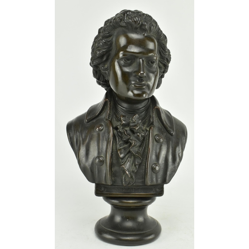 143 - An early 20th century circa 1900 cast bronze bust of composer Wolfgang Amadeus Mozart. The sculpture... 