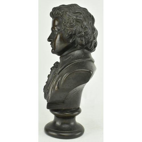 143 - An early 20th century circa 1900 cast bronze bust of composer Wolfgang Amadeus Mozart. The sculpture... 