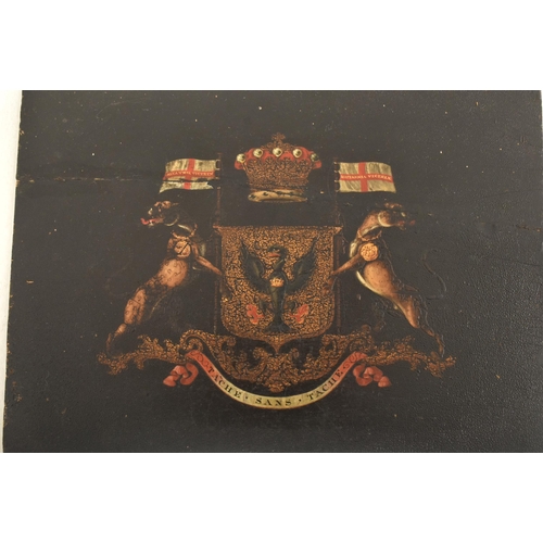 148 - A circa 18th century hand painted wooden panel with coat of arms crest for Scottish Earl of Northesk... 