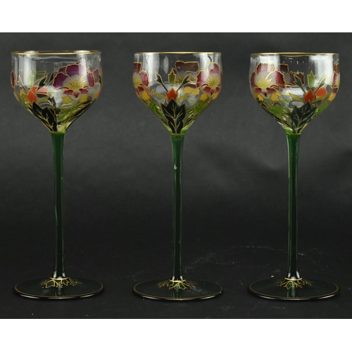 154 - Theresienthal Glass - A set of three Art Nouveau Bavarian early 20th century c1900 hand painted crys... 