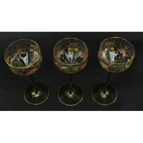 154 - Theresienthal Glass - A set of three Art Nouveau Bavarian early 20th century c1900 hand painted crys... 