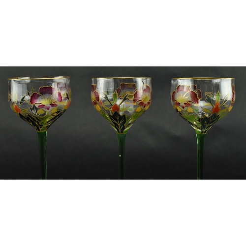 154 - Theresienthal Glass - A set of three Art Nouveau Bavarian early 20th century c1900 hand painted crys... 