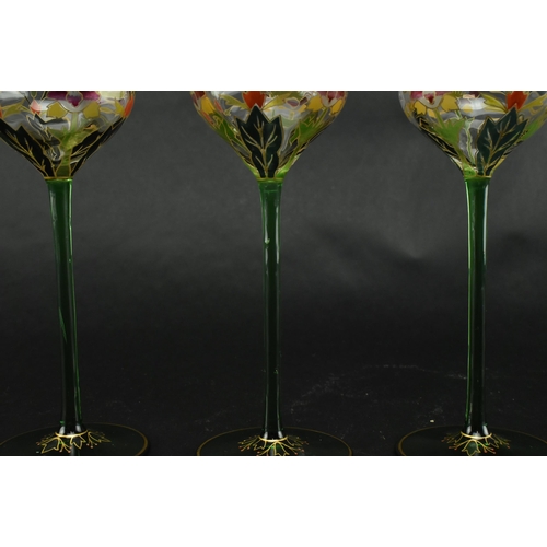 154 - Theresienthal Glass - A set of three Art Nouveau Bavarian early 20th century c1900 hand painted crys... 