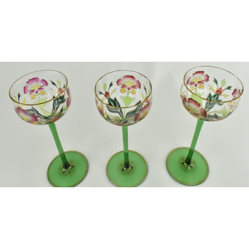 154 - Theresienthal Glass - A set of three Art Nouveau Bavarian early 20th century c1900 hand painted crys... 