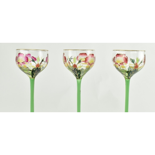 154 - Theresienthal Glass - A set of three Art Nouveau Bavarian early 20th century c1900 hand painted crys... 