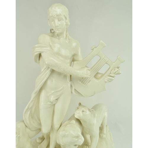 156 - An early 20th century circa 1925 Czechoslovakian cream glazed ceramic figure Orpheus & the lionesses... 