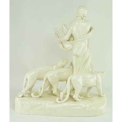 156 - An early 20th century circa 1925 Czechoslovakian cream glazed ceramic figure Orpheus & the lionesses... 