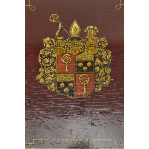 158 - A believed Italian 19th century hand painted panel with crest. The depicted crest having a four pane... 