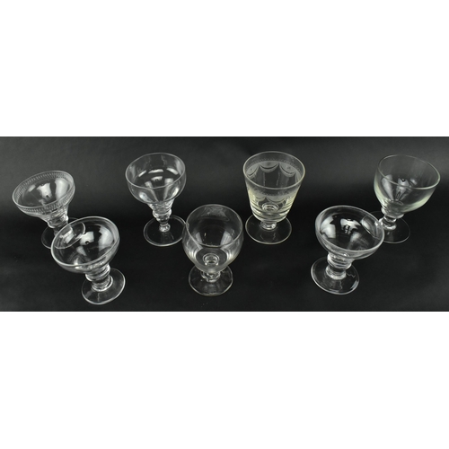 167 - A collection of seven 19th century & later hand blown rummer glasses. The lot comprising etched bowl... 