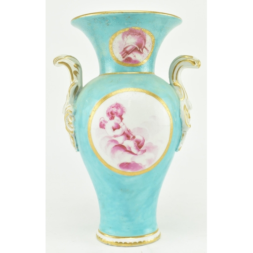 18 - A mid-late 18th century circa 1775 - 1780 porcelain Crown Derby porcelain vase. The vase with turquo... 