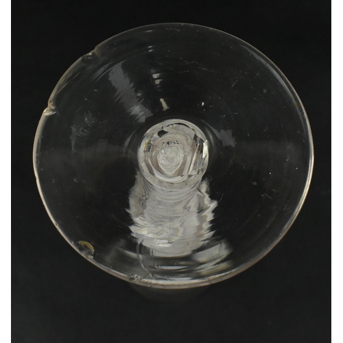 181 - A 18th century George III circa 1765 rib moulded opaque twin twist wine drinking glass. The glass ha... 