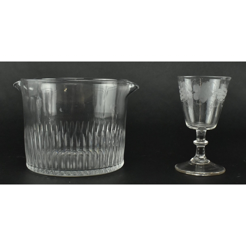 189 - A collection of seven 19th century hand made glassware items. The lot comprising of a Bohemian engra... 