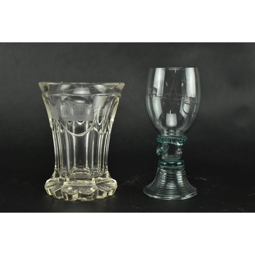 189 - A collection of seven 19th century hand made glassware items. The lot comprising of a Bohemian engra... 