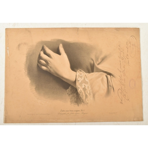 193 - Five mid 19th century circa 1842 French loose engraved plates, each being a close up study of hands ... 