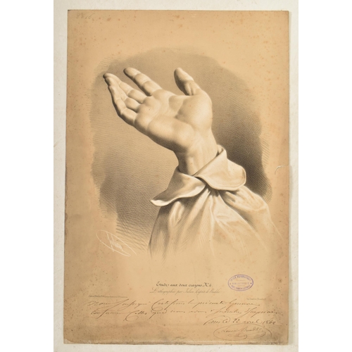 193 - Five mid 19th century circa 1842 French loose engraved plates, each being a close up study of hands ... 