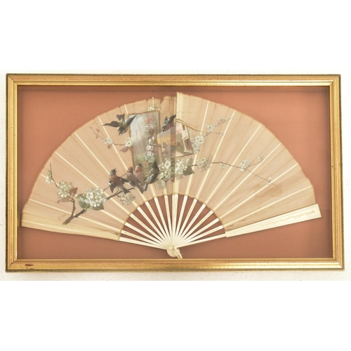 194 - Jules Eudes - a late 19th century French framed hand painted fan. The fan of bone and silk, featurin... 