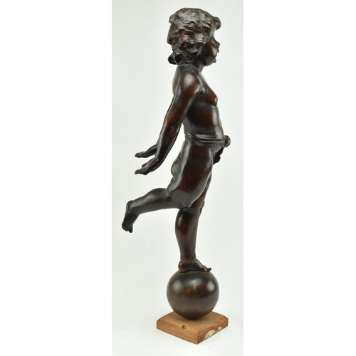 204 - A continental believed 19th century carved wood figure of cherub on globe. The cherub with arms swin... 