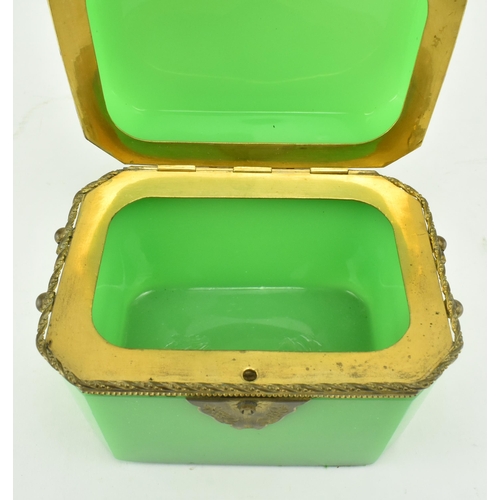 214 - A mid 19th century circa 1860 Palais Royal French style opaline green uranium glass tea caddy / jewe... 