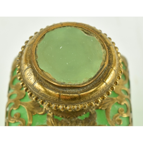 215 - A mid 19th century circa 1860 Palais Royal French style opaline green uranium glass scent bottle. Th... 