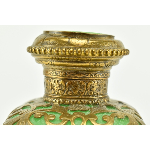 215 - A mid 19th century circa 1860 Palais Royal French style opaline green uranium glass scent bottle. Th... 