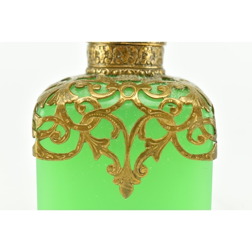 215 - A mid 19th century circa 1860 Palais Royal French style opaline green uranium glass scent bottle. Th... 