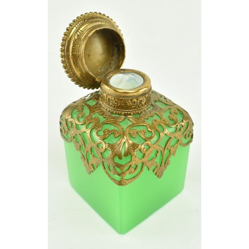 215 - A mid 19th century circa 1860 Palais Royal French style opaline green uranium glass scent bottle. Th... 