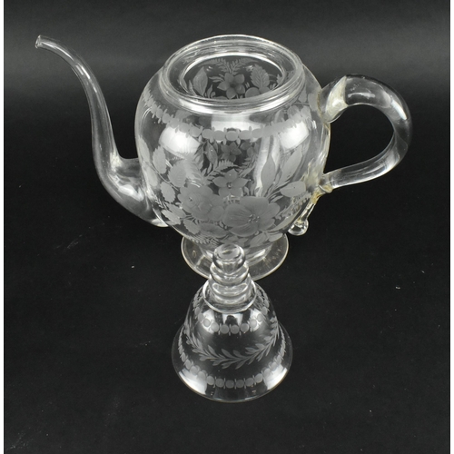 22 - A mid 19th century Victorian circa 1860 likely Stourbridge engraved glass teapot and cover. The teap... 