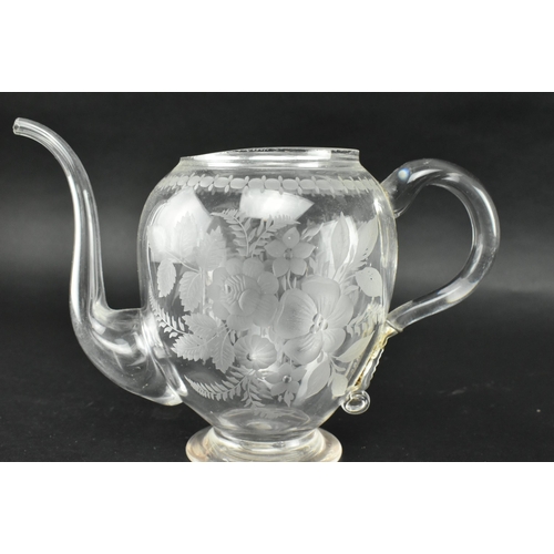 22 - A mid 19th century Victorian circa 1860 likely Stourbridge engraved glass teapot and cover. The teap... 