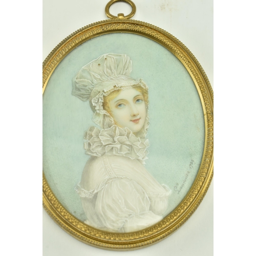 225 - After Thomas Lawrence - a late 18th century French School inspired miniature watercolour on ivory po... 