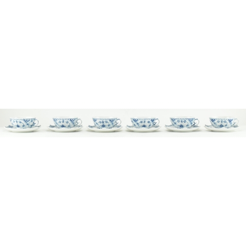 27 - Royal Copenhagen - a set of six classic blue fluted full lace design. Featuring intricate laced porc... 