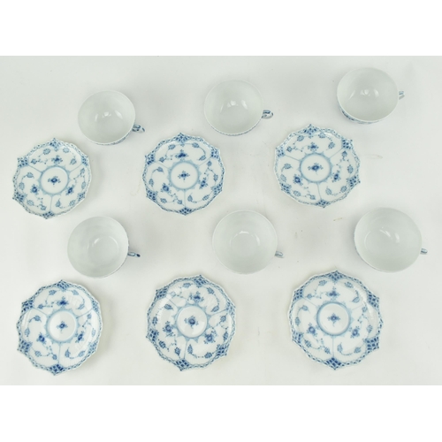 27 - Royal Copenhagen - a set of six classic blue fluted full lace design. Featuring intricate laced porc... 